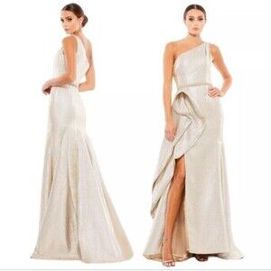 Mac Duggal One Shoulder Metallic Ruffled Evening Gown Dress Size 6 $598